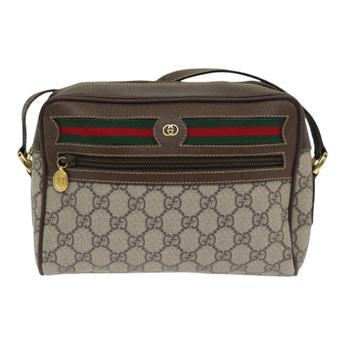 GUCCI GG Supreme Web Sherry Line Shoulder Bag PVC Beige Red Green Auth 84928