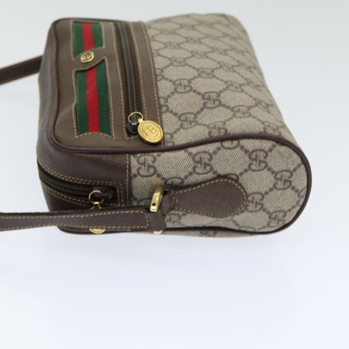 GUCCI GG Supreme Web Sherry Line Shoulder Bag PVC Beige Red Green Auth 84928