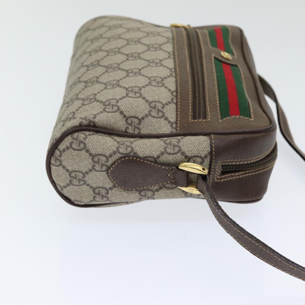 GUCCI GG Supreme Web Sherry Line Shoulder Bag PVC Beige Red Green Auth 84928