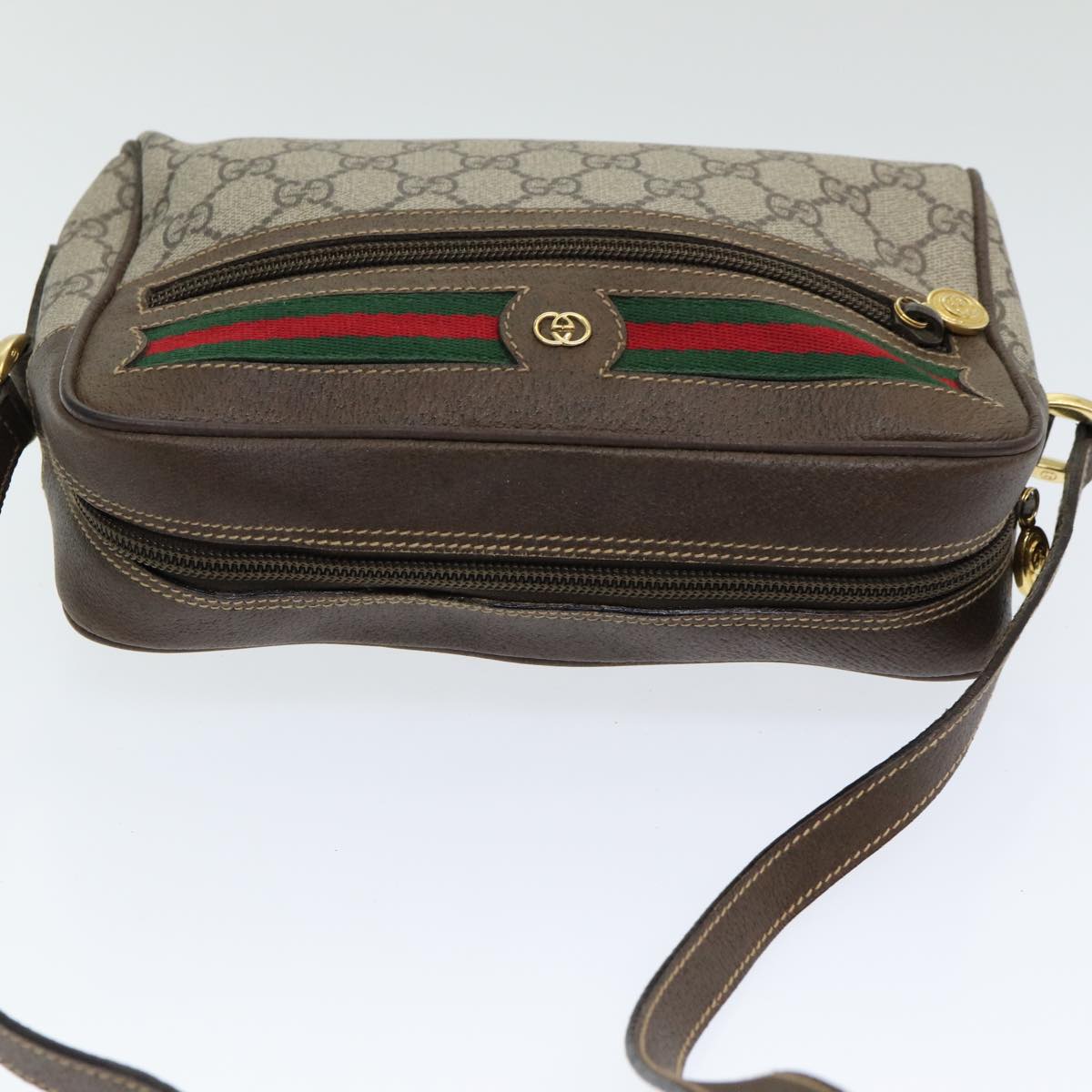 GUCCI GG Supreme Web Sherry Line Shoulder Bag PVC Beige Red Green Auth 84928