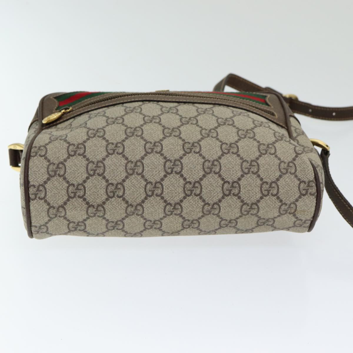 GUCCI GG Supreme Web Sherry Line Shoulder Bag PVC Beige Red Green Auth 84928