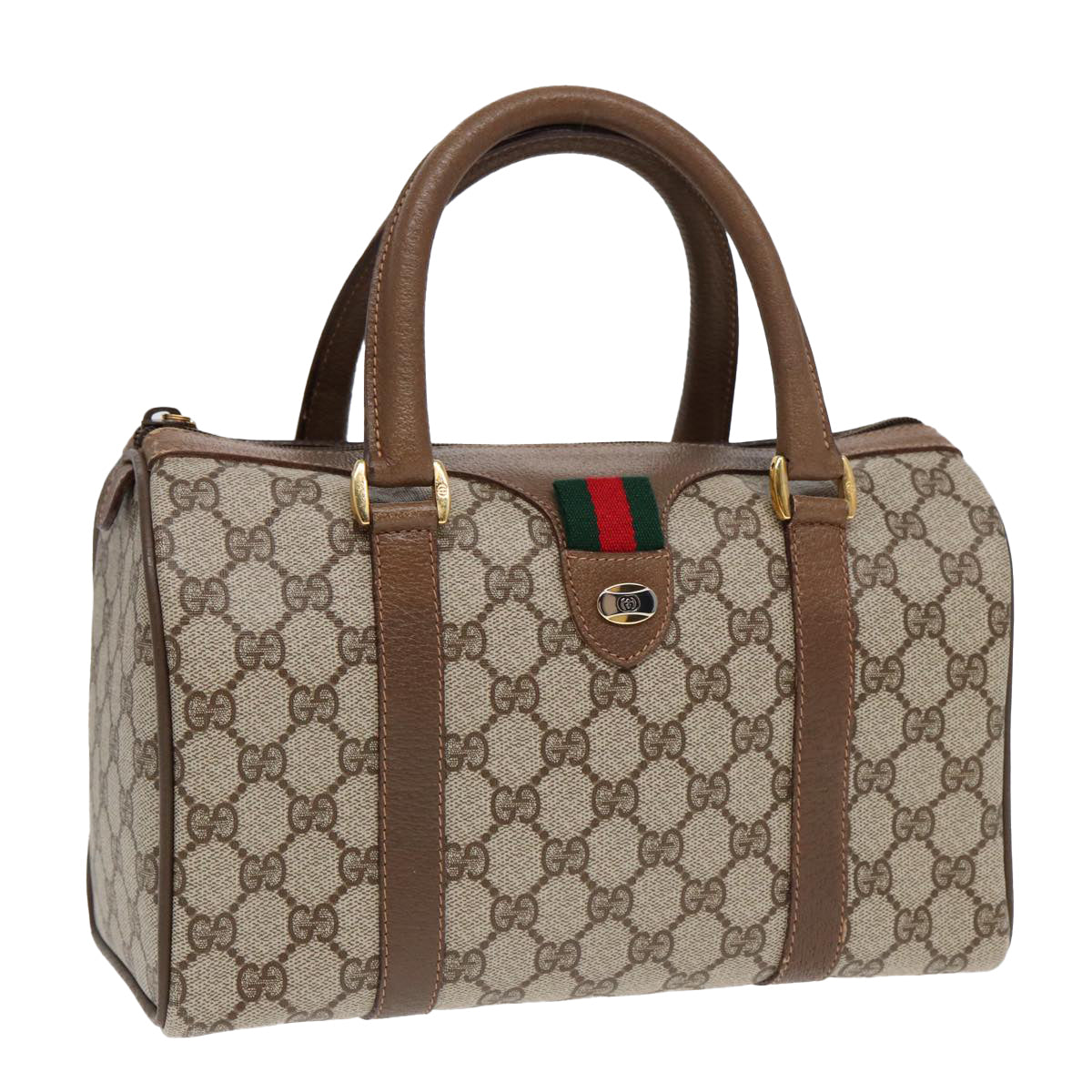 GUCCI GG Supreme Web Sherry Line Boston Bag PVC Beige Red 40 02 006 Auth 84929