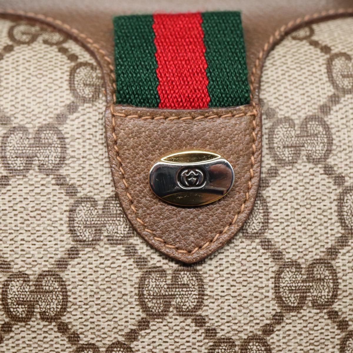 GUCCI GG Supreme Web Sherry Line Boston Bag PVC Beige Red 40 02 006 Auth 84929