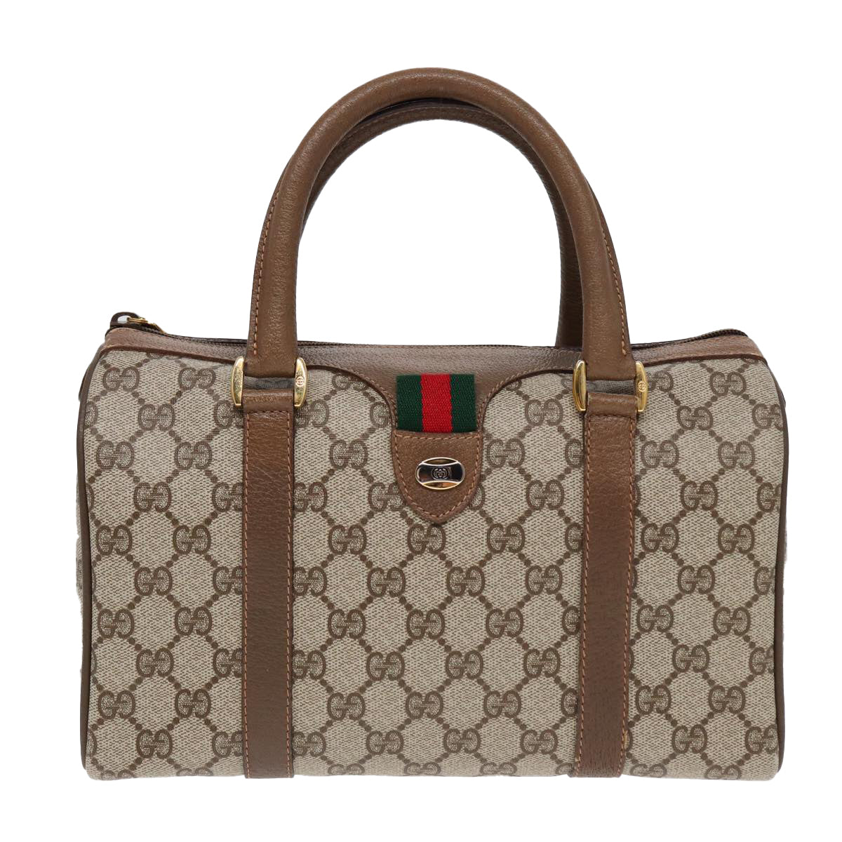 GUCCI GG Supreme Web Sherry Line Boston Bag PVC Beige Red 40 02 006 Auth 84929