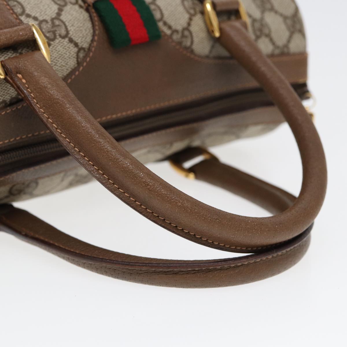 GUCCI GG Supreme Web Sherry Line Boston Bag PVC Beige Red 40 02 006 Auth 84929