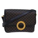 CELINE Macadam Canvas Shoulder Bag PVC Leather Black Auth 84935-1