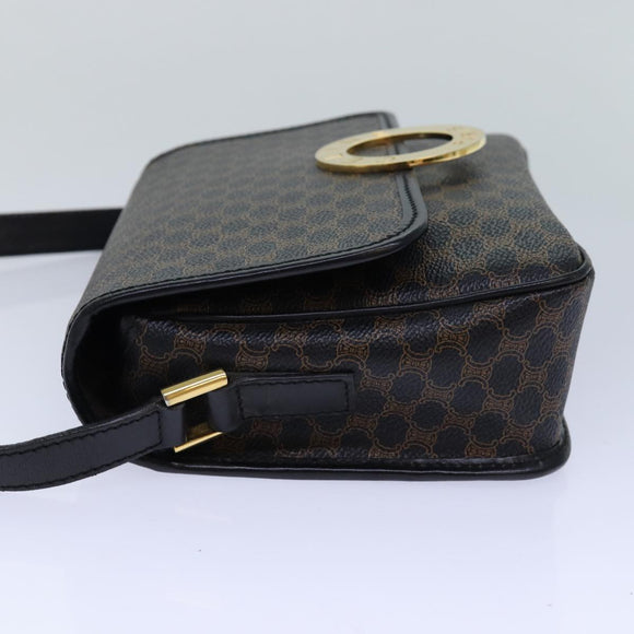 CELINE Macadam Canvas Shoulder Bag PVC Leather Black Auth 84935