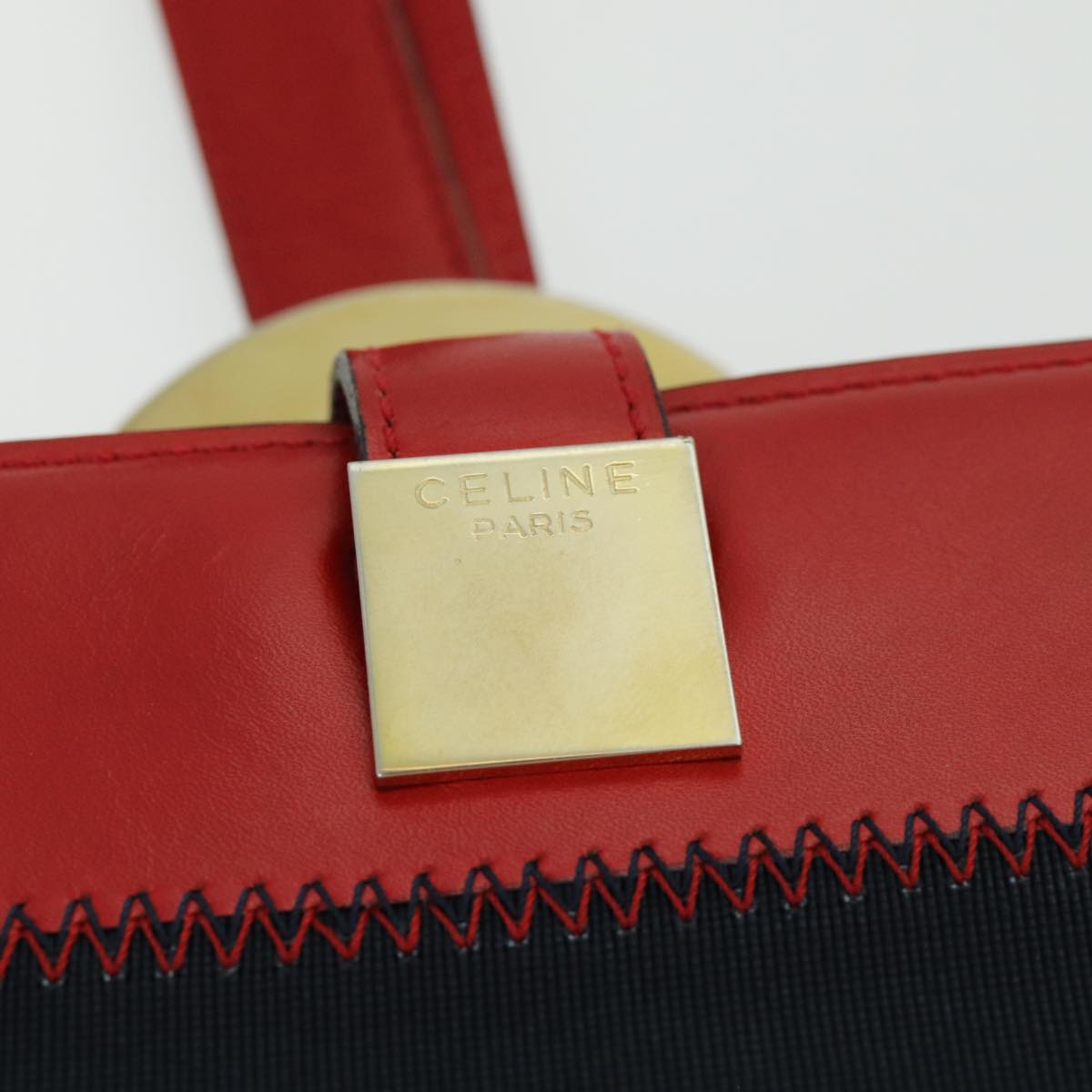 CELINE Shoulder Bag Leather Red Auth 84936