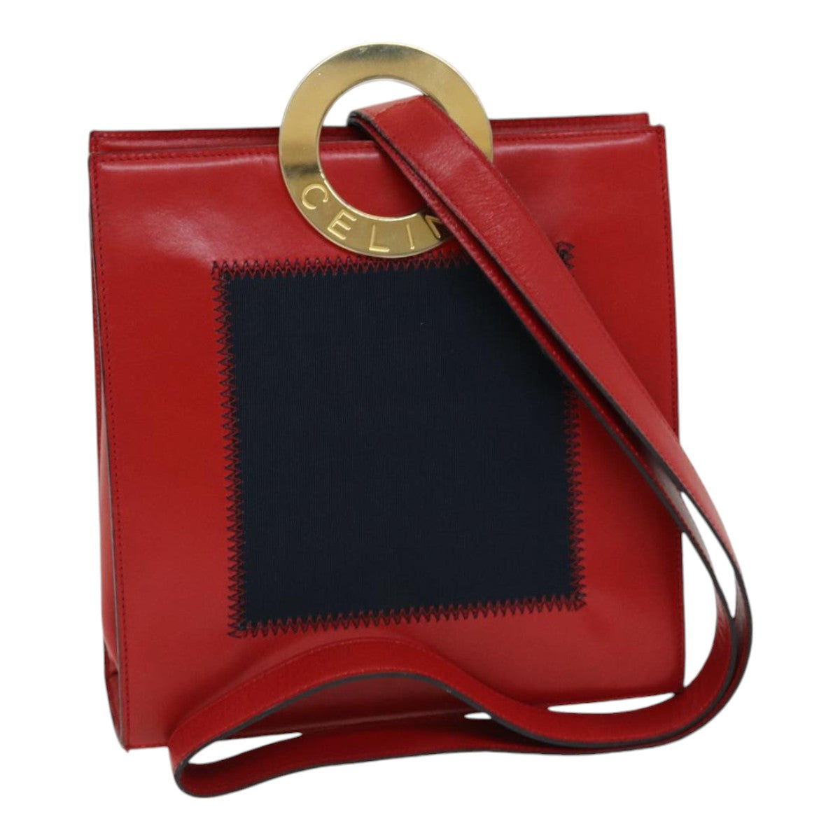 CELINE Shoulder Bag Leather Red Auth 84936