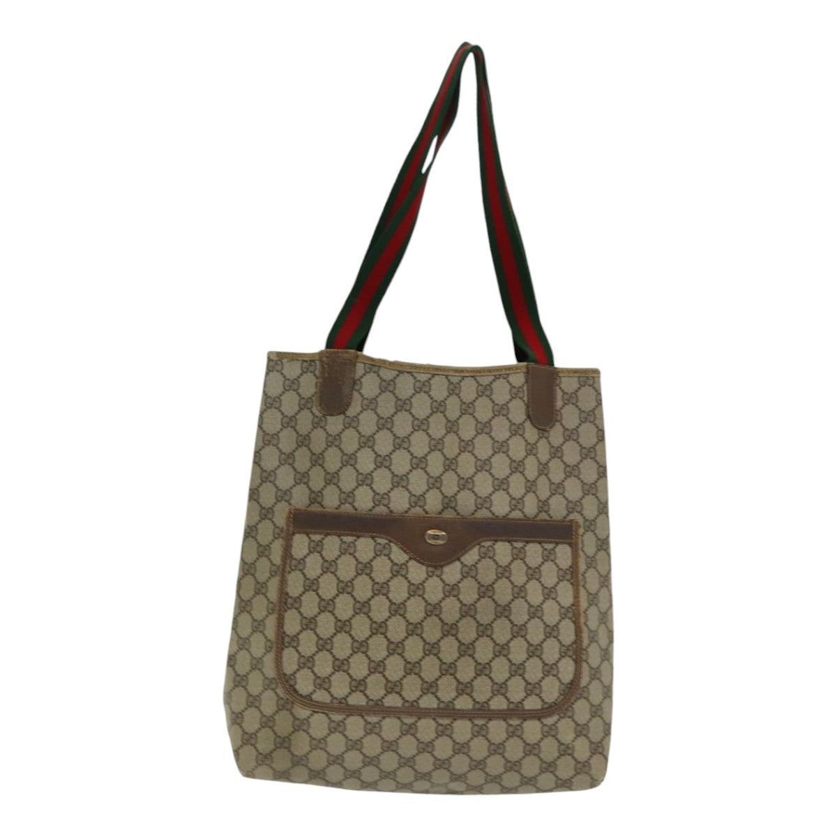 GUCCI GG Supreme Web Sherry Line Tote Bag PVC Leather Beige 39 02 003 Auth 84942