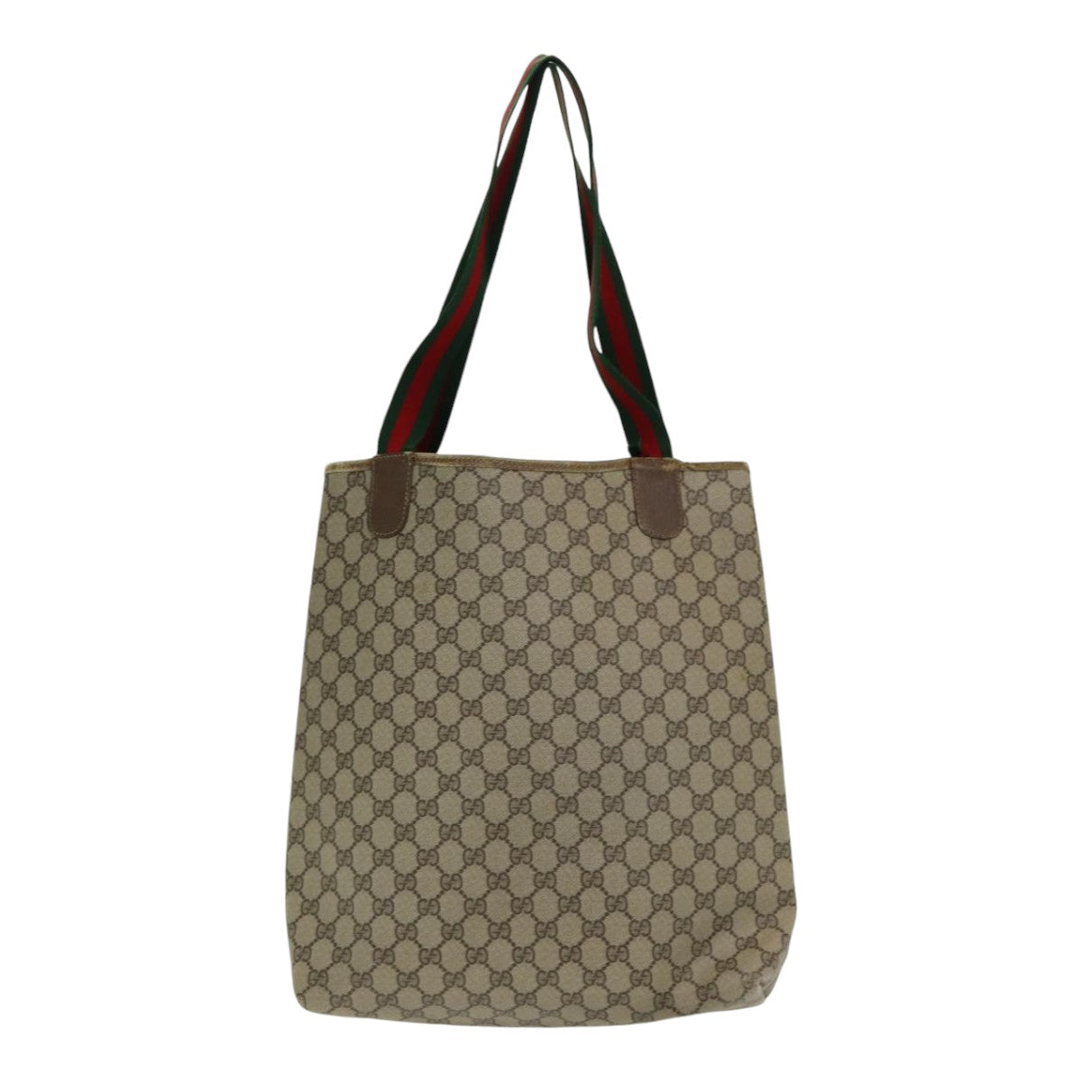 GUCCI GG Supreme Web Sherry Line Tote Bag PVC Leather Beige 39 02 003 Auth 84942 - 0