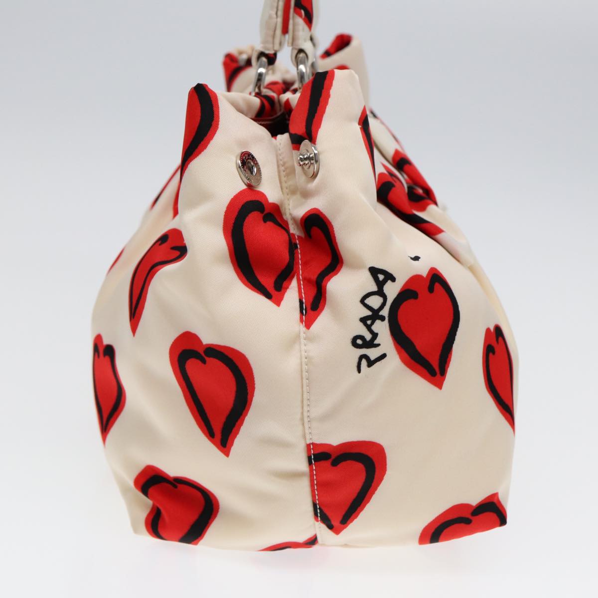 PRADA Hand Bag Nylon 2way White Red Auth 84945