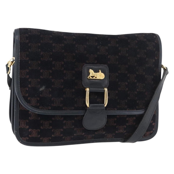 CELINE Macadam Canvas Shoulder Bag Black Auth 85006