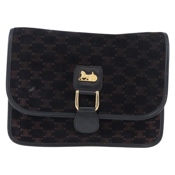 CELINE Macadam Canvas Shoulder Bag Black Auth 85006