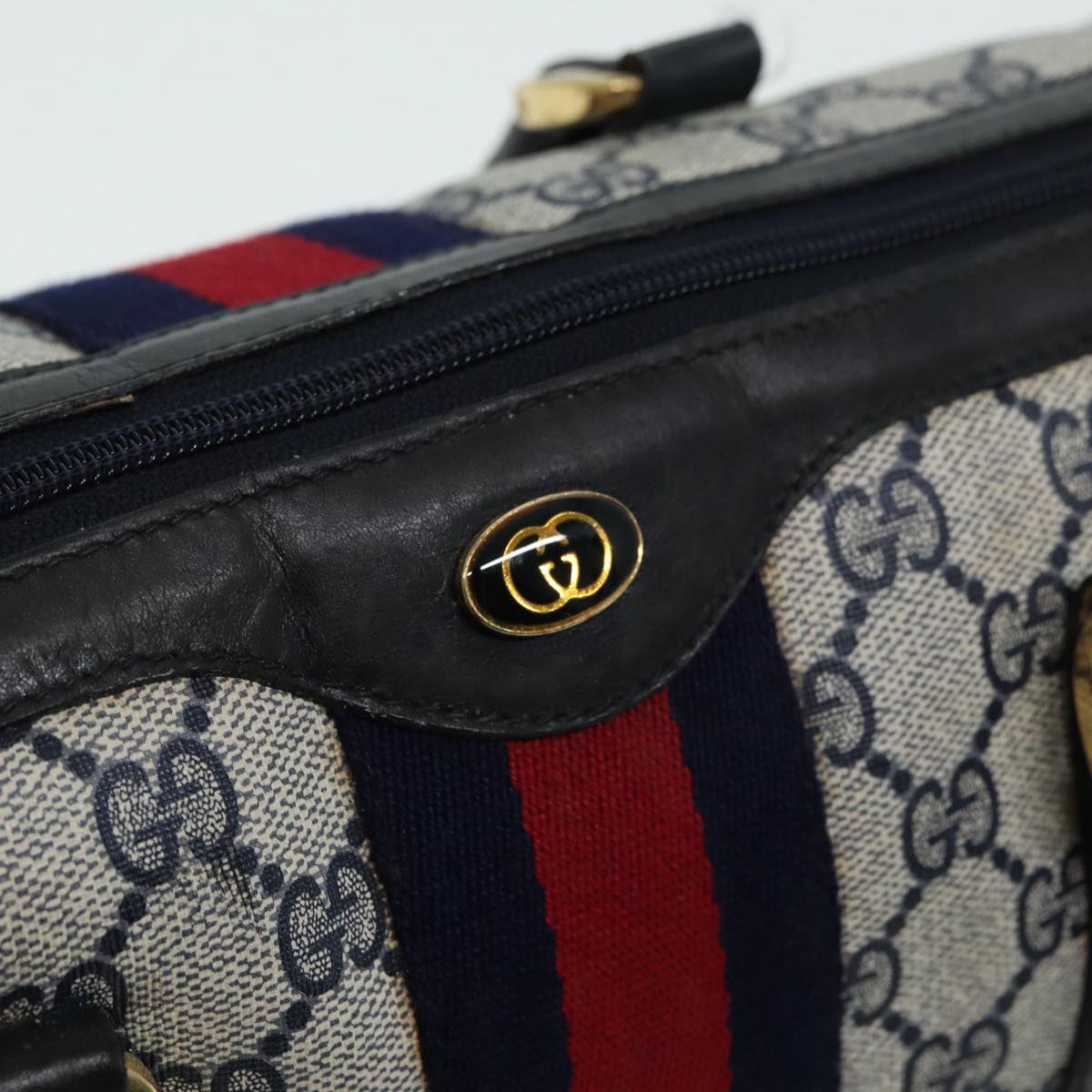 GUCCI GG Supreme Sherry Line Boston Bag PVC Navy Red 012 3842 33 39 Auth 85053