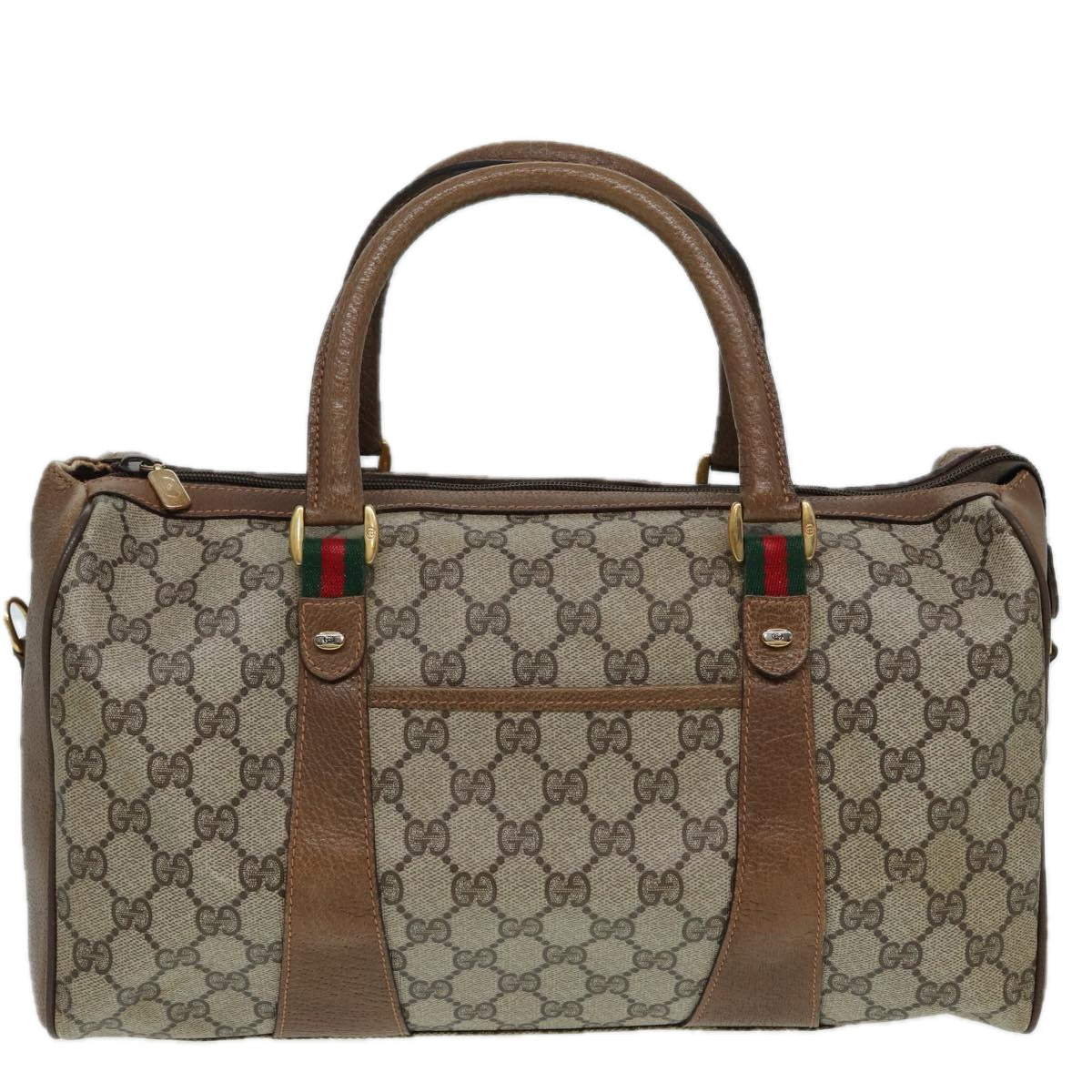 GUCCI GG Supreme Web Sherry Line Boston Bag PVC Beige Red 39 02 072 Auth 85055 - 0