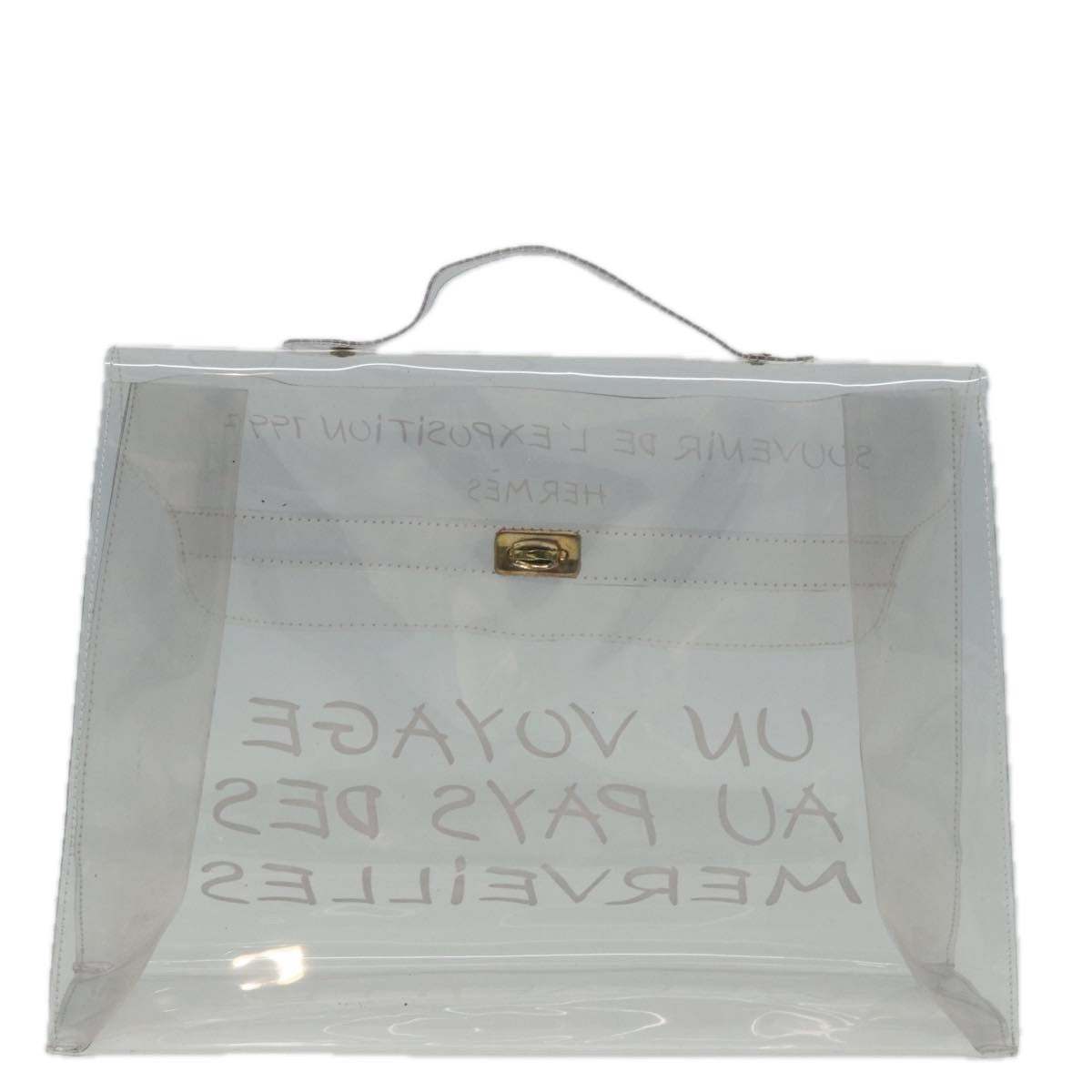 HERMES Vinyl Kelly Hand Bag Vinyl Clear Auth 85058