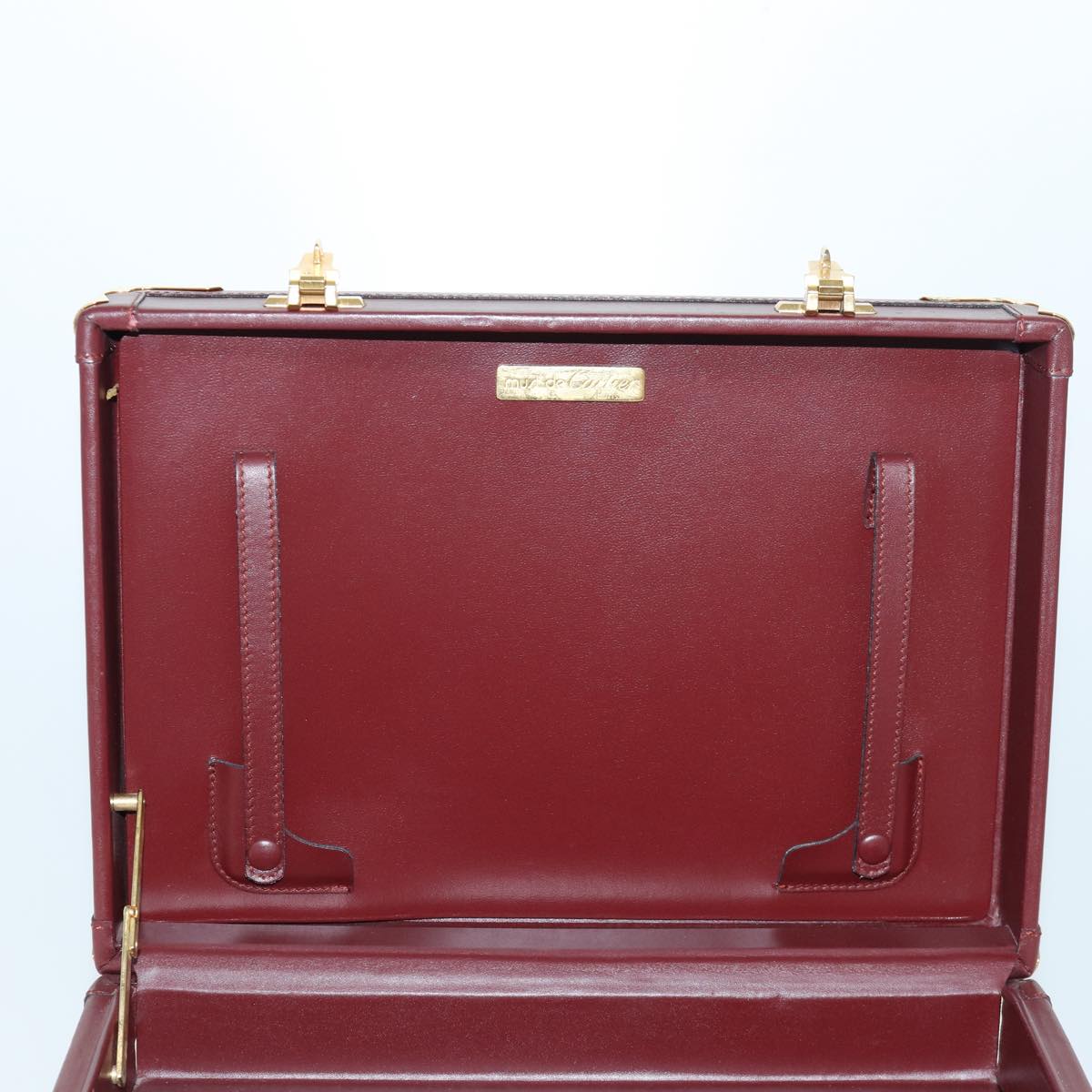 CARTIER Must Line Cosmetic Box Cosmetic Pouch Leather Bordeaux Auth 85060