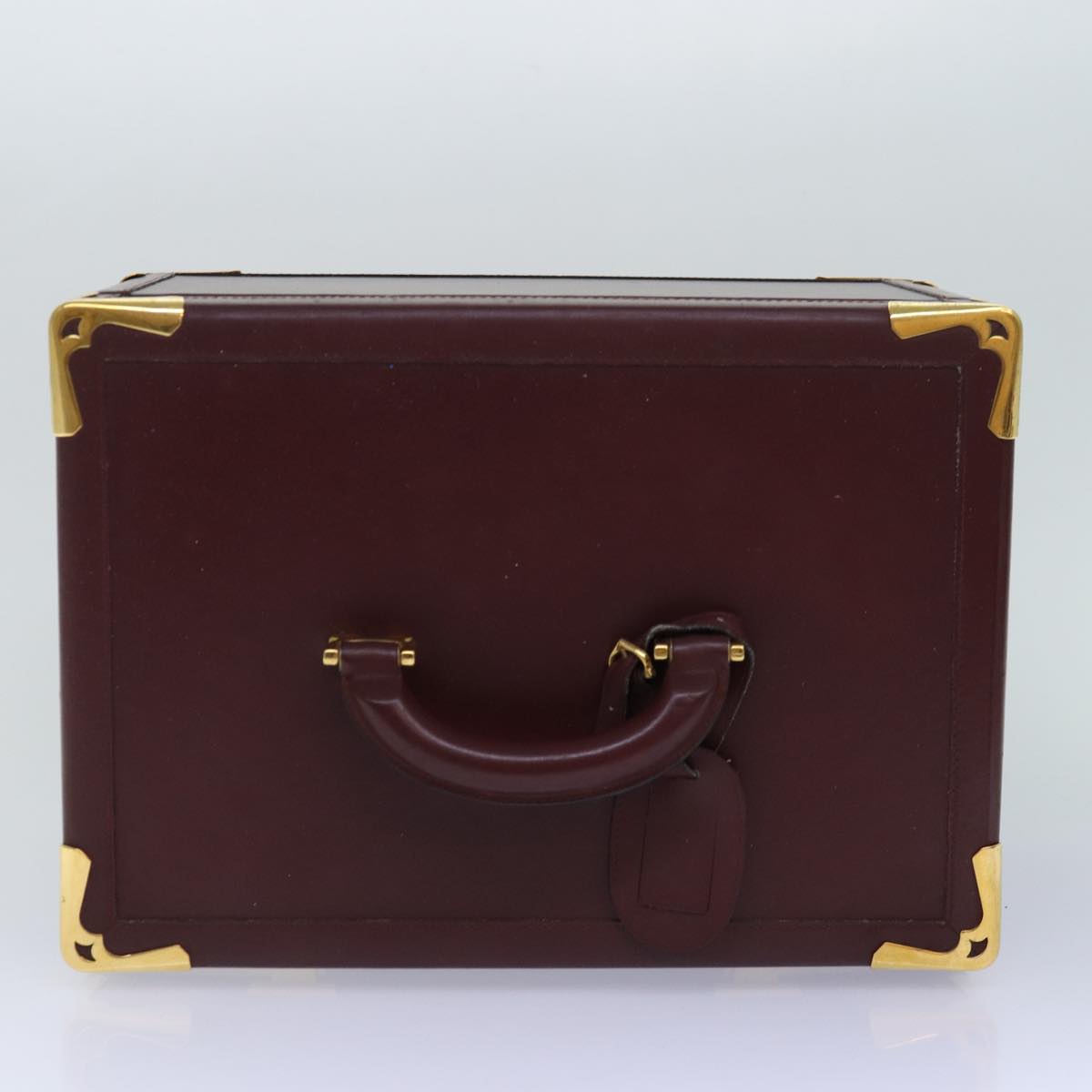 CARTIER Must Line Cosmetic Box Cosmetic Pouch Leather Bordeaux Auth 85060