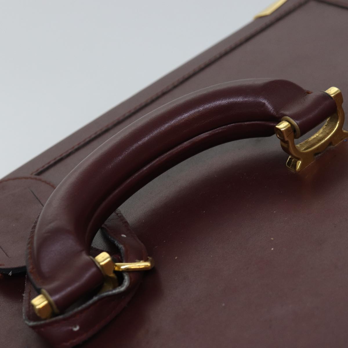 CARTIER Must Line Cosmetic Box Cosmetic Pouch Leather Bordeaux Auth 85060