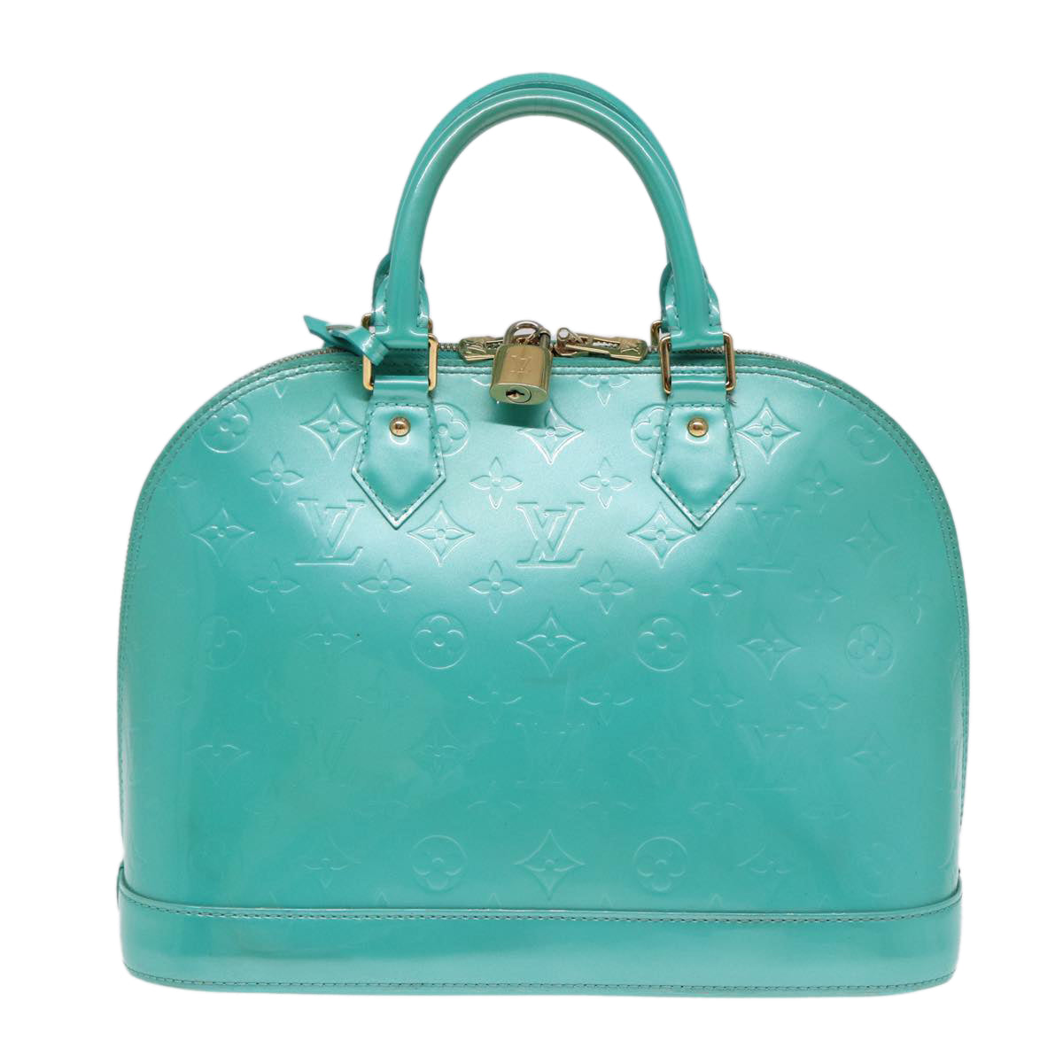 LOUIS VUITTON Monogram Vernis Alma PM Hand Bag Blue Lagon M91694 LV Auth 85093