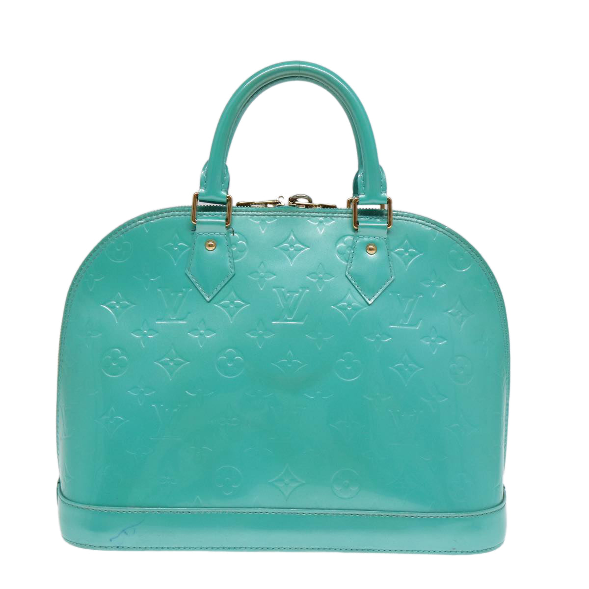 LOUIS VUITTON Monogram Vernis Alma PM Hand Bag Blue Lagon M91694 LV Auth 85093