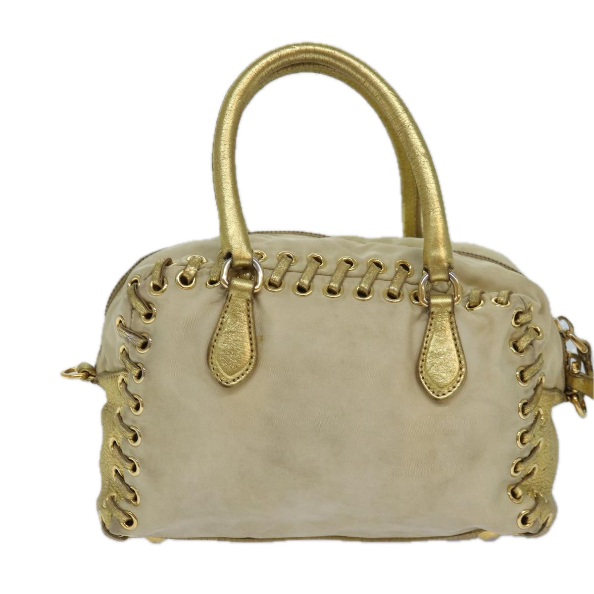 PRADA Hand Bag Nylon 2way Beige Gold Auth 85102 - 0