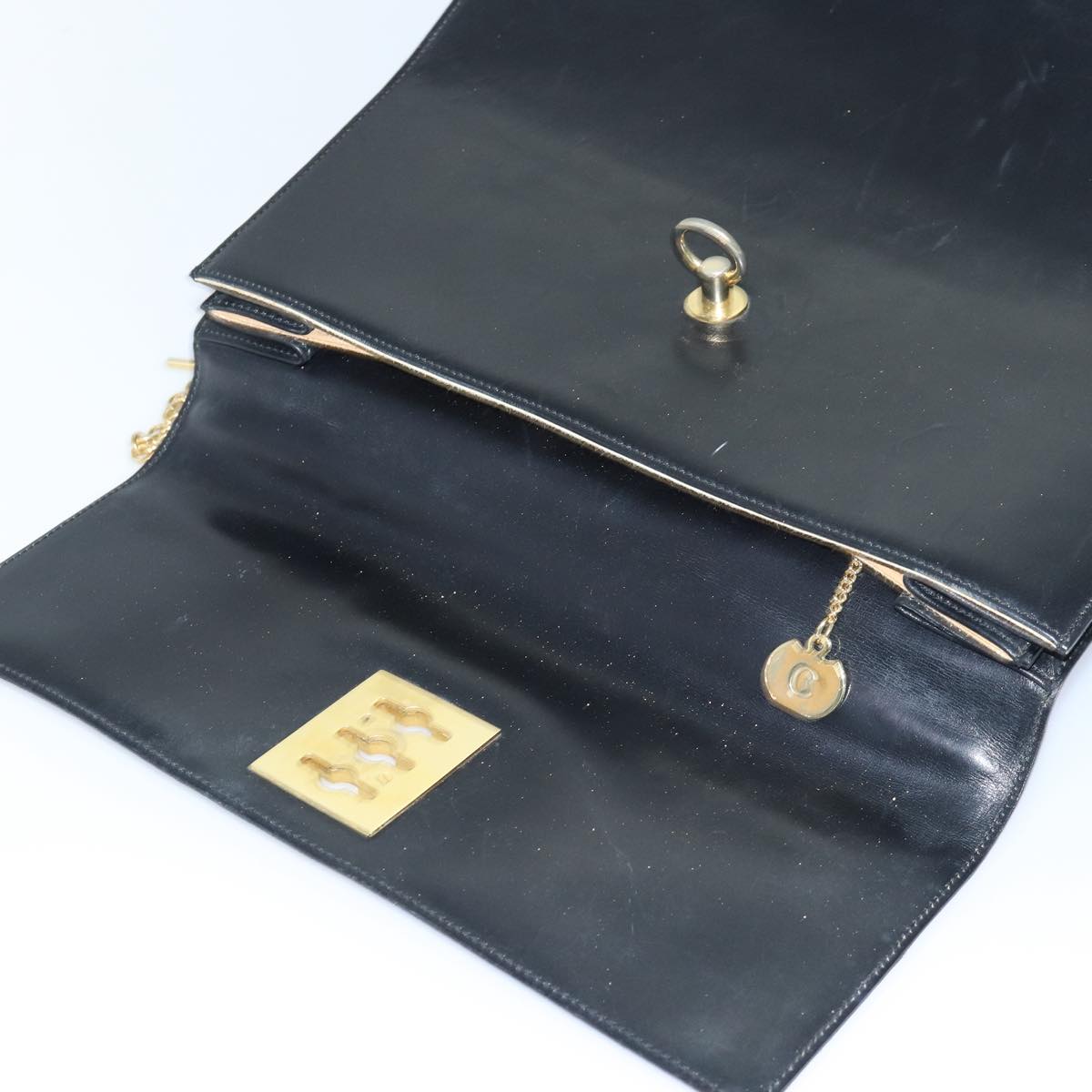 CELINE Hand Bag Leather Black Gold Auth 85104