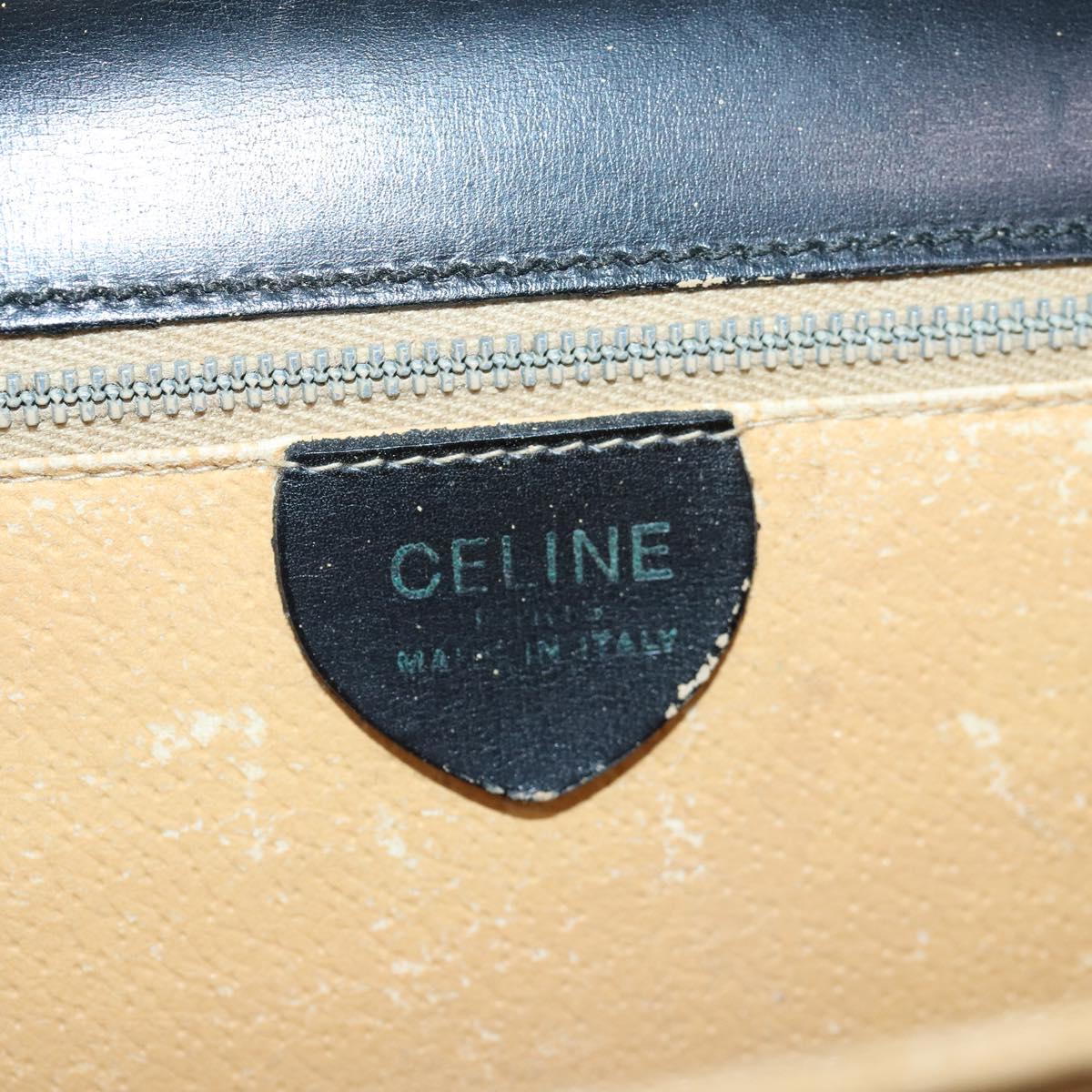 CELINE Hand Bag Leather Black Gold Auth 85104