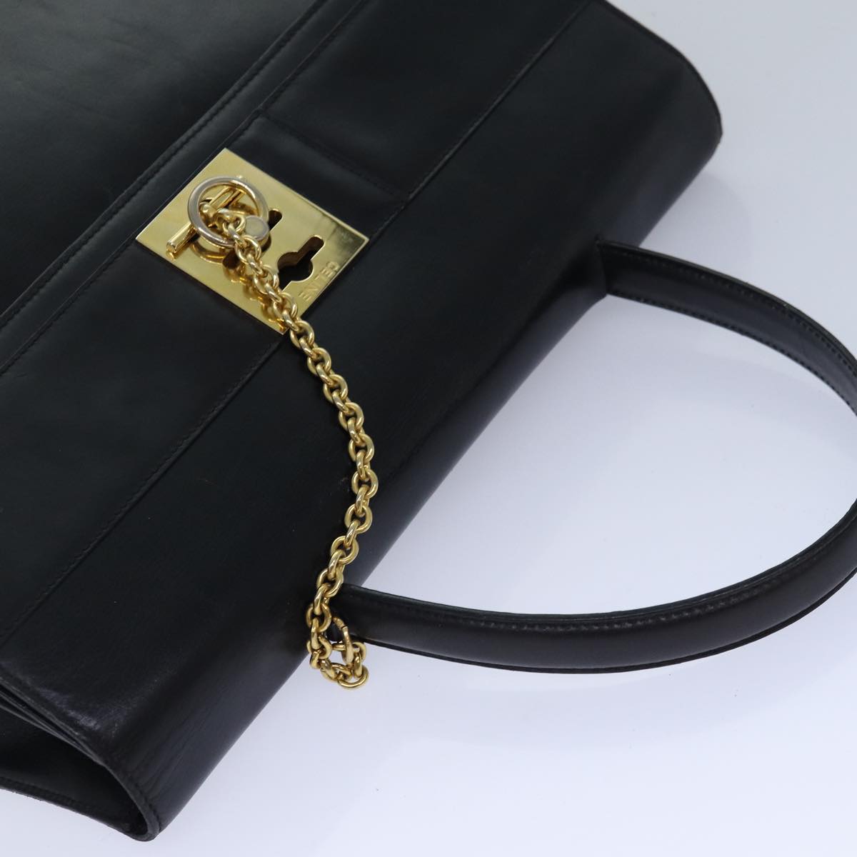 CELINE Hand Bag Leather Black Gold Auth 85104