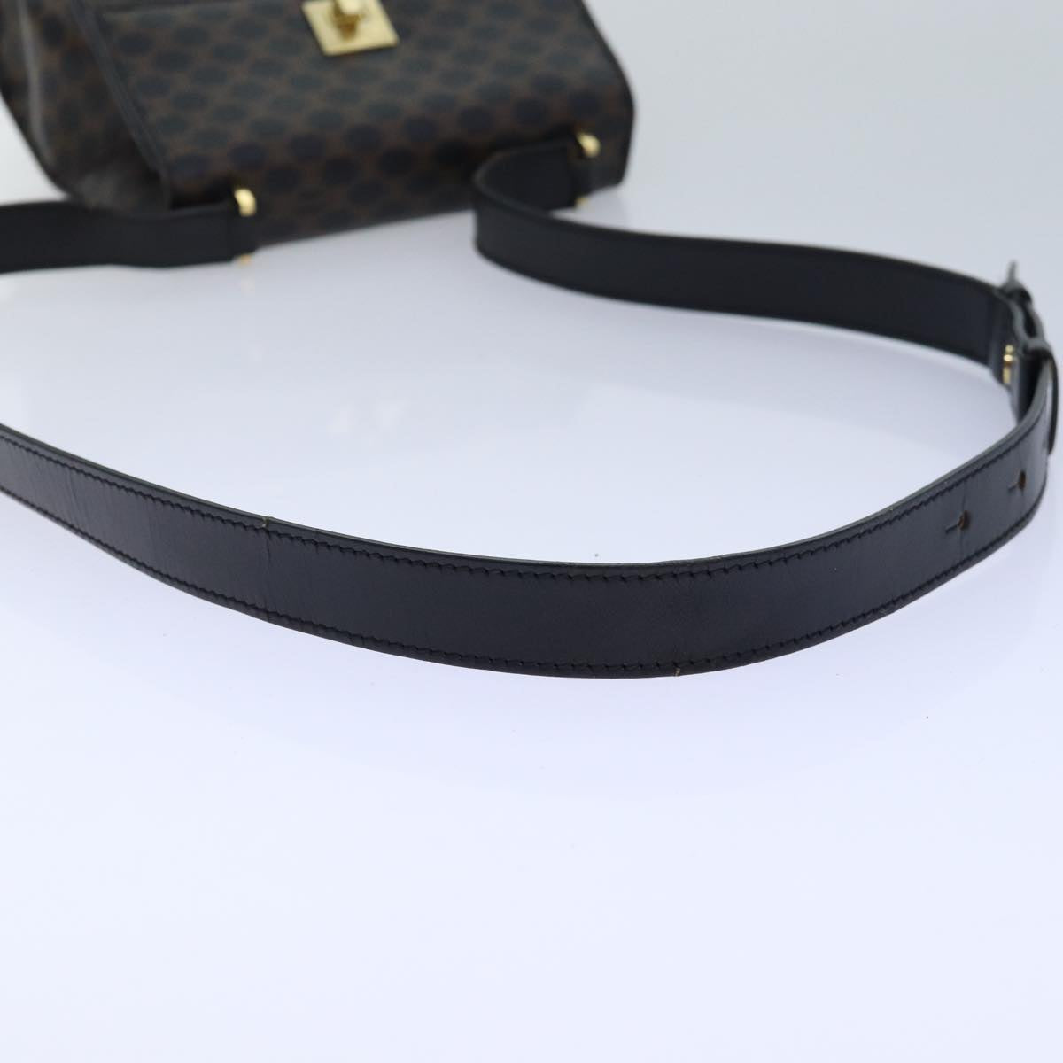 CELINE Macadam Canvas Shoulder Bag PVC Leather Black Gold Auth 85105