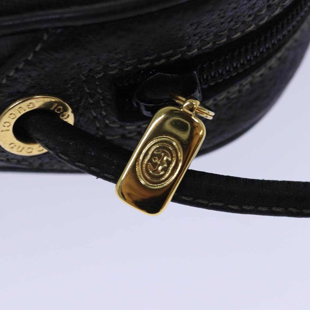 GUCCI GG Supreme Sherry Line Shoulder Bag PVC Black Gold 156 02 066 Auth 85106