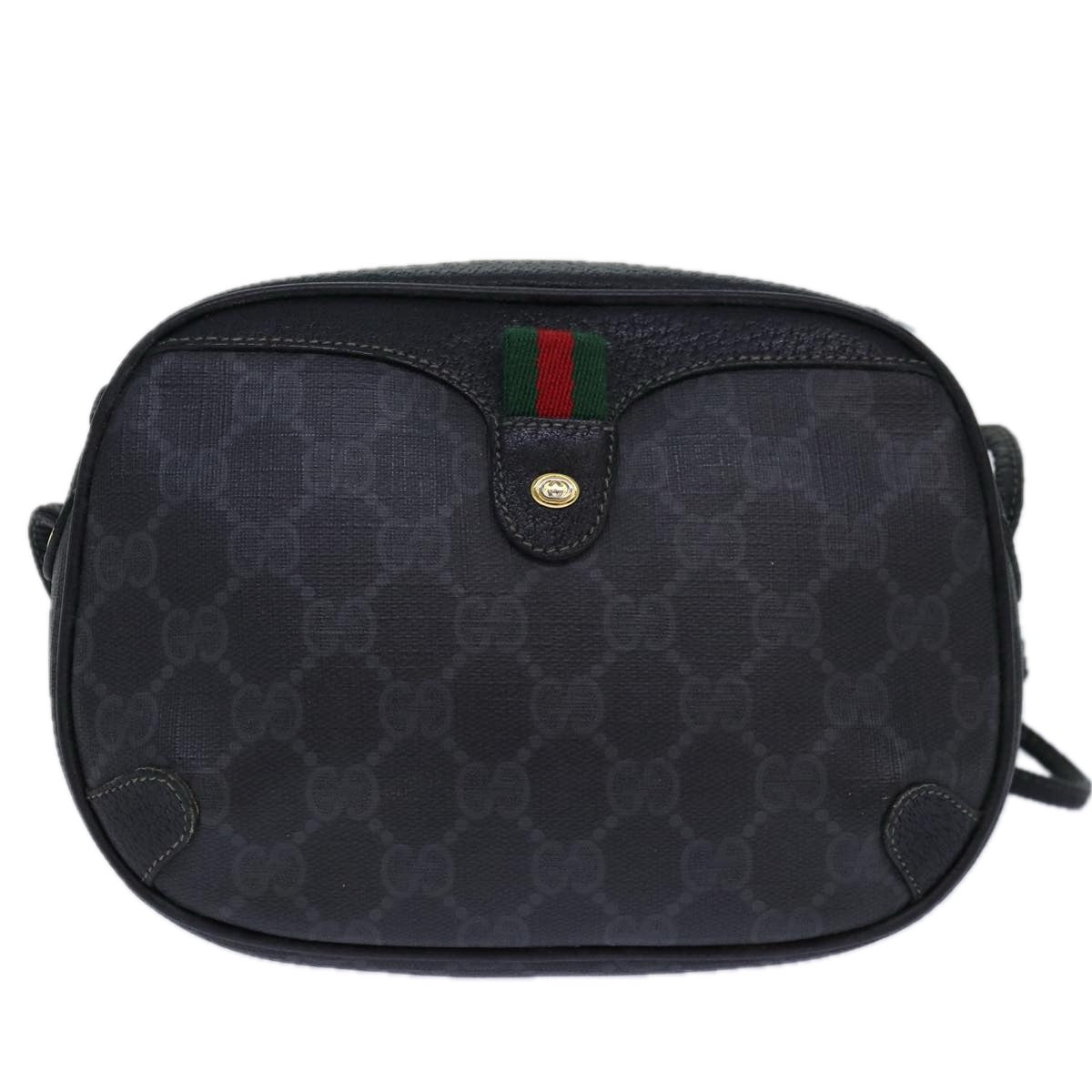 GUCCI GG Supreme Sherry Line Shoulder Bag PVC Black Gold 156 02 066 Auth 85106