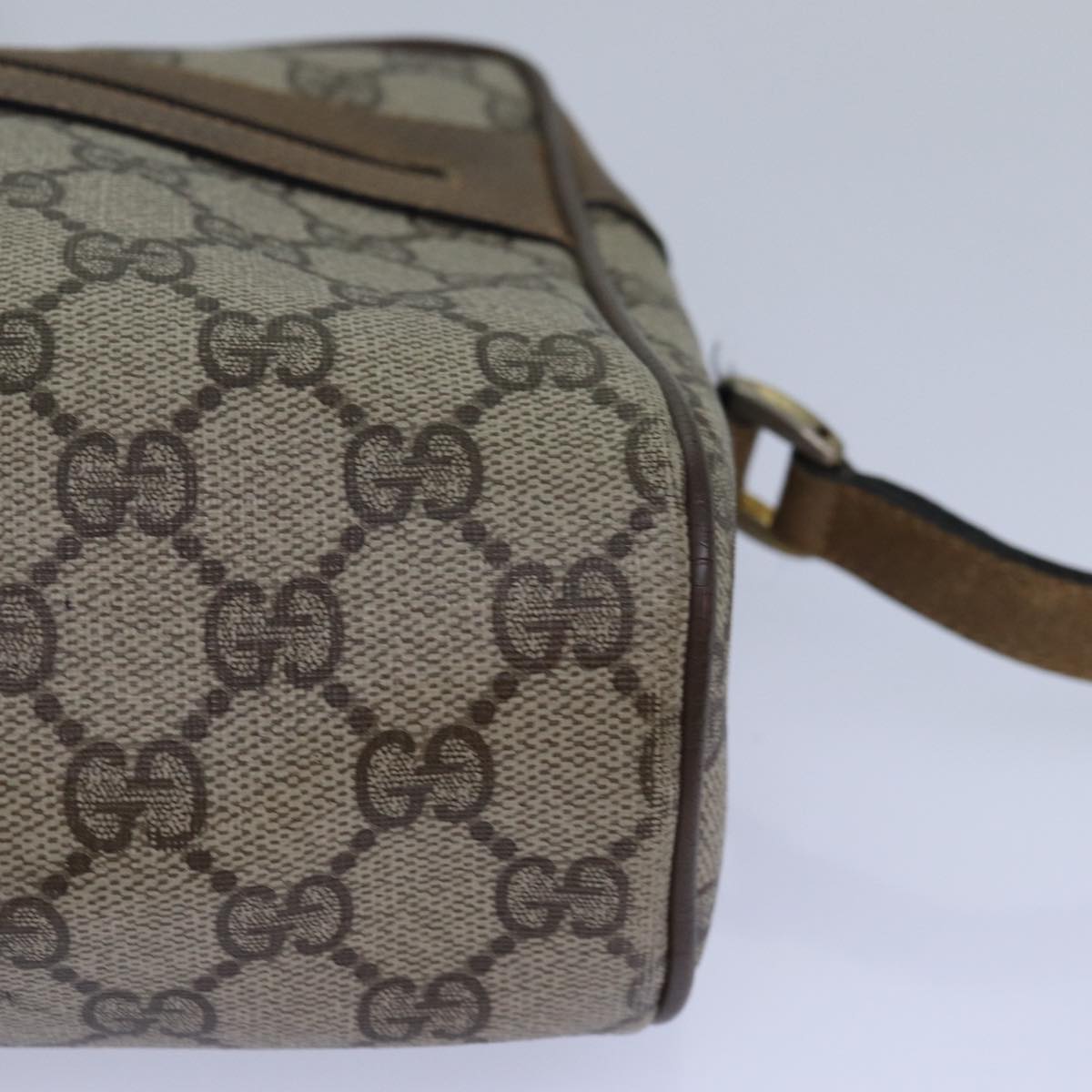 GUCCI GG Supreme Web Sherry Line Shoulder Bag PVC Beige Gold Auth 85110