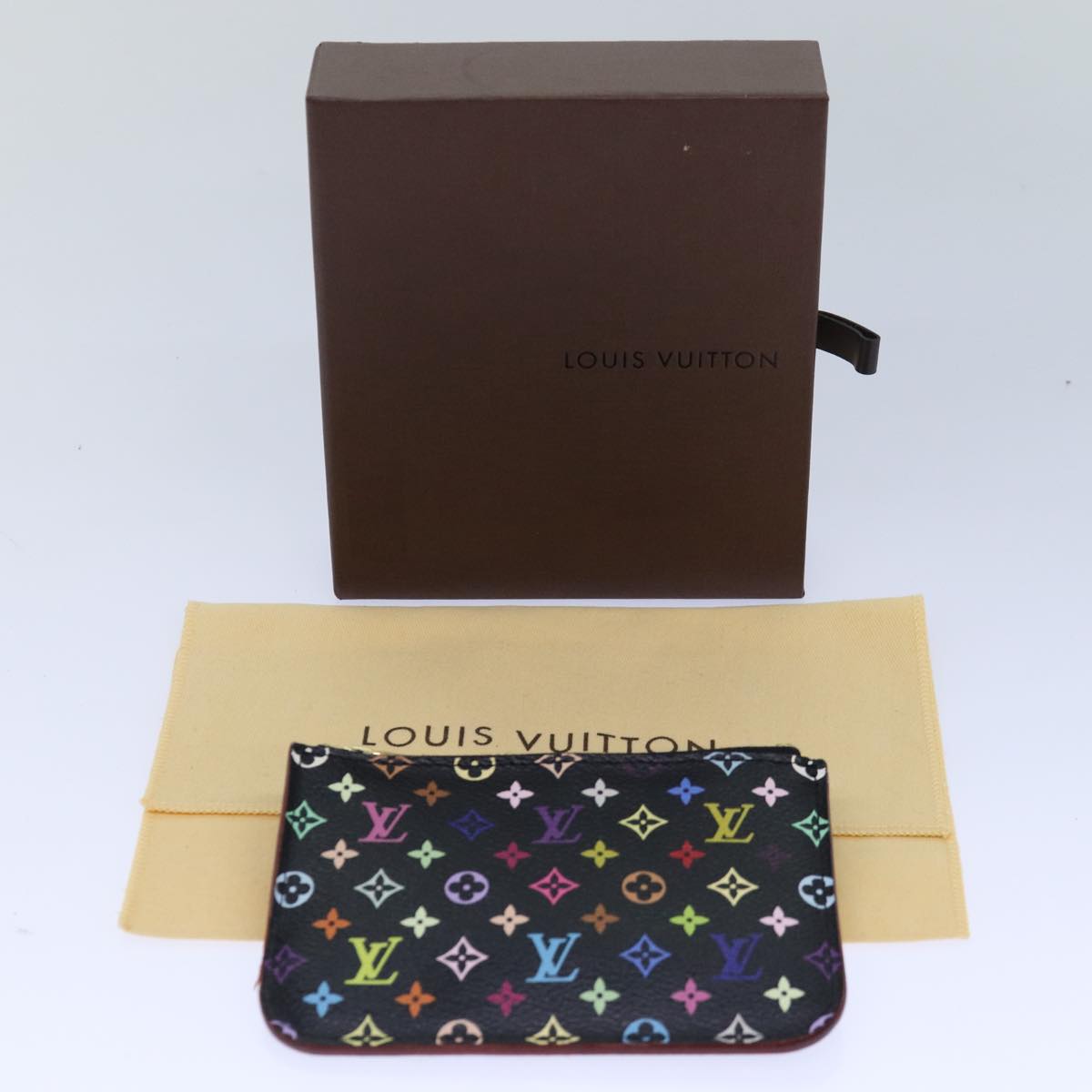 LOUIS VUITTON Multicolor Pochette ClesNM Coin Purse Black M60279 LV Auth 85188