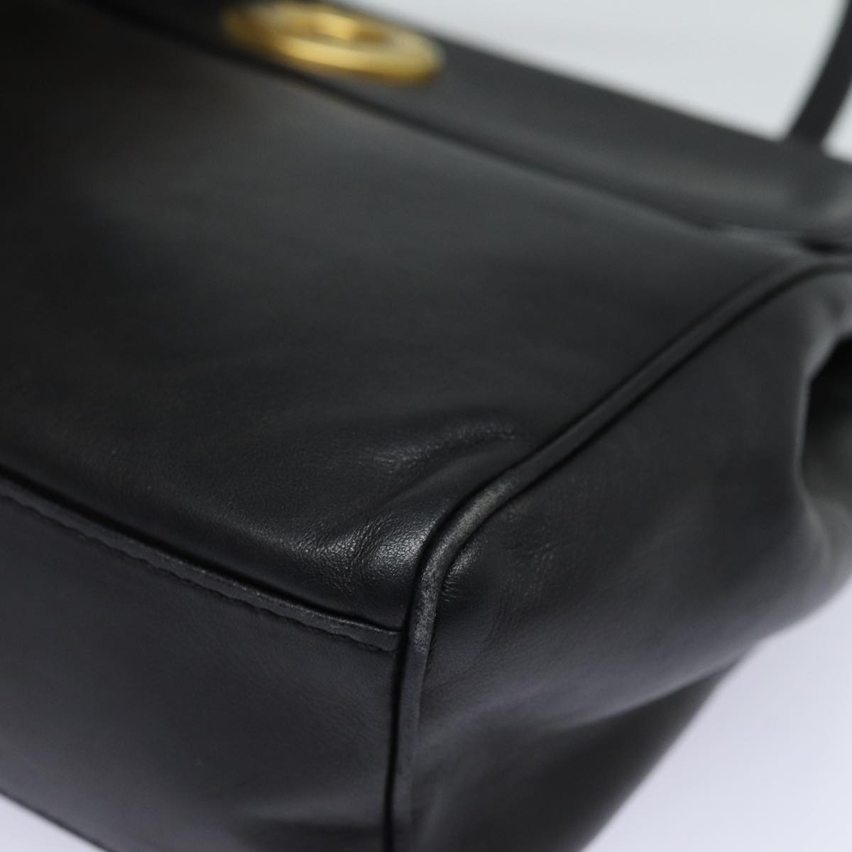 CELINE Hand Bag Leather Black Gold Auth 85222