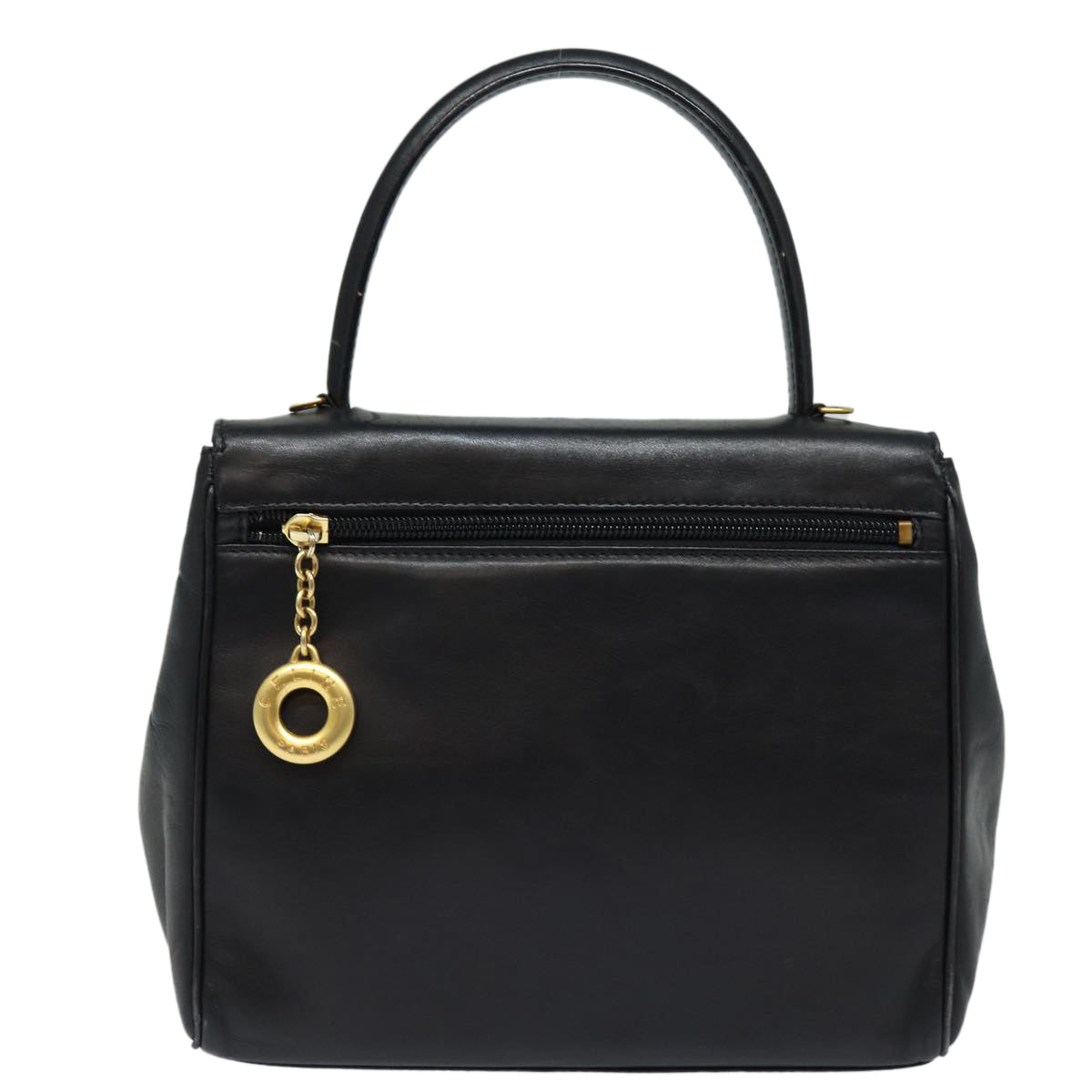 CELINE Hand Bag Leather Black Gold Auth 85222