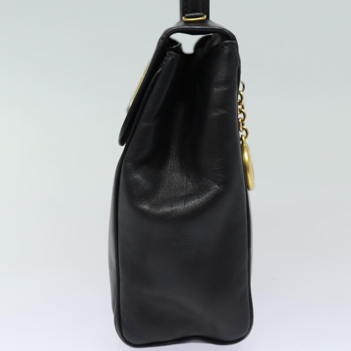 CELINE Hand Bag Leather Black Gold Auth 85222