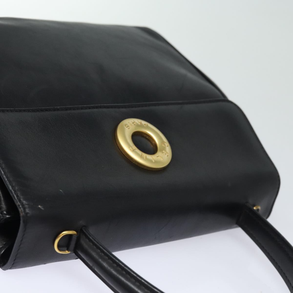 CELINE Hand Bag Leather Black Gold Auth 85222