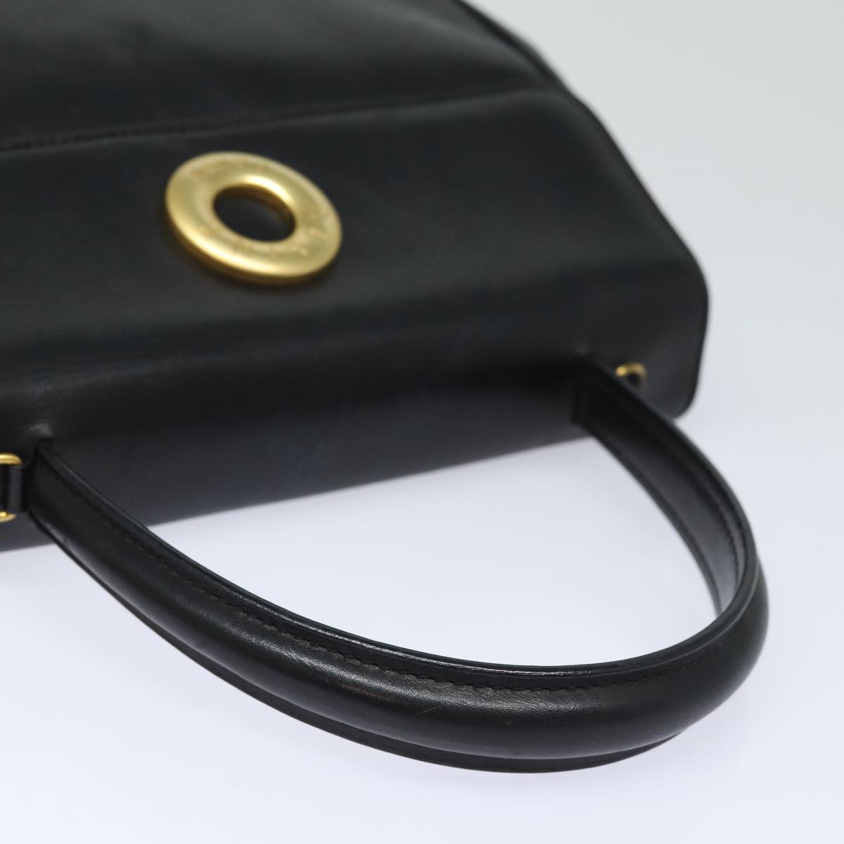 CELINE Hand Bag Leather Black Gold Auth 85222