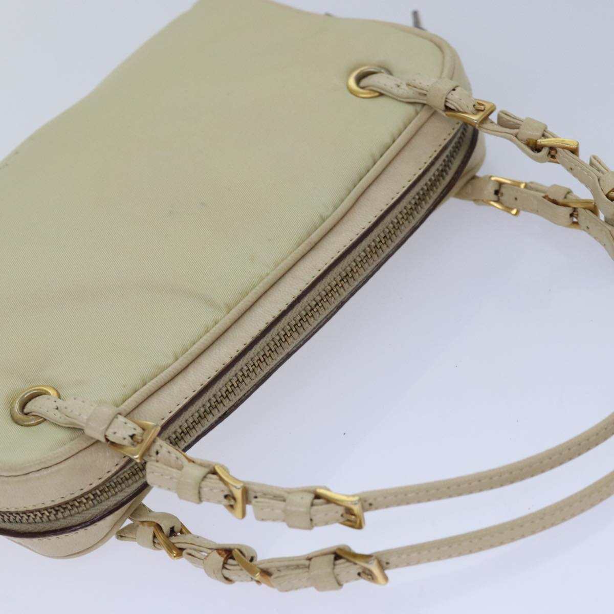 PRADA Hand Bag Nylon Gold Beige Auth 85224