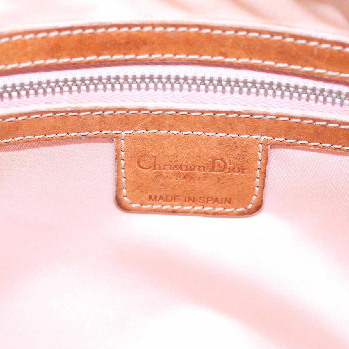 Christian Dior Shoulder Bag PVC Leather Beige Silver pink Auth 85226