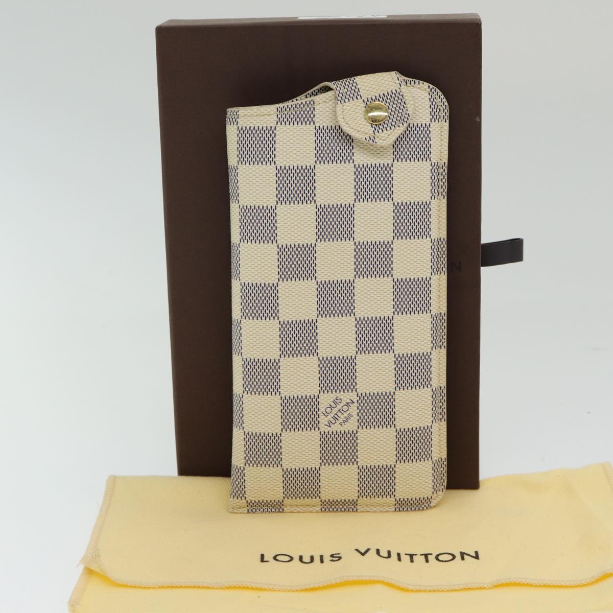 LOUIS VUITTON Damier Azur Etui Lunettes MM Glasses Case N60025 LV Auth 85236