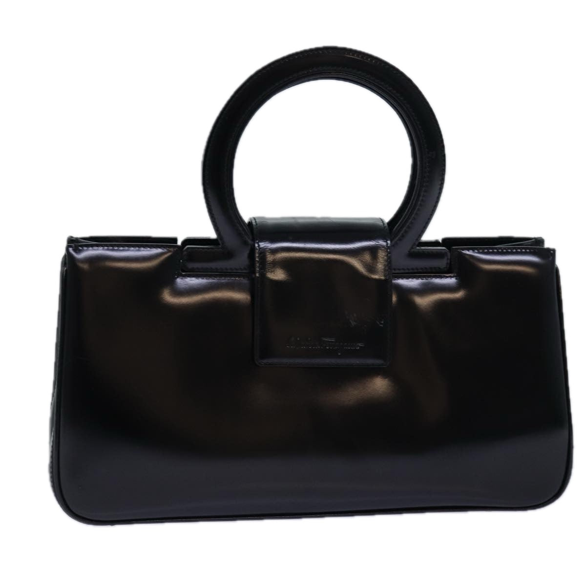 Salvatore Ferragamo Hand Bag Enamel Black Gold Auth 85244