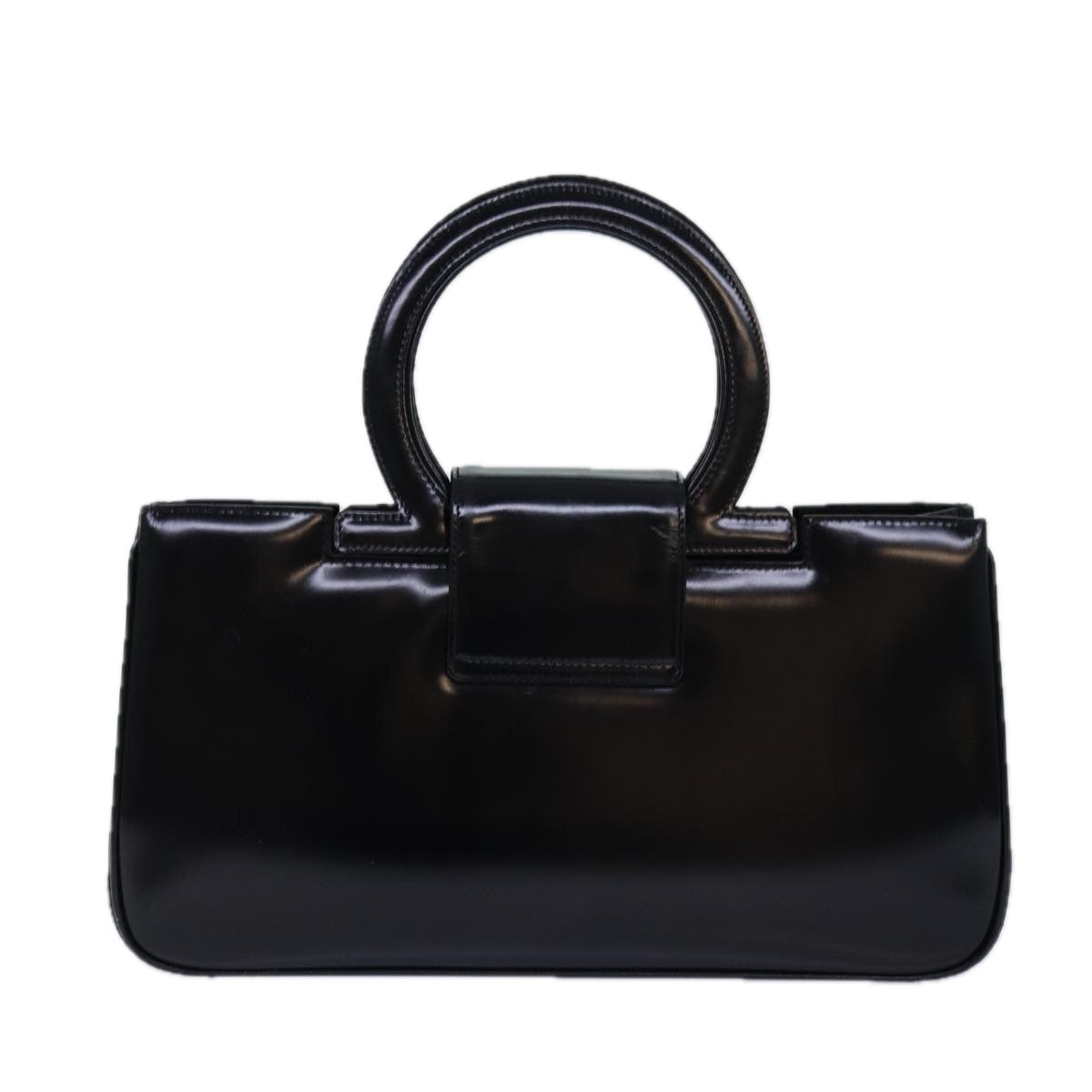 Salvatore Ferragamo Hand Bag Enamel Black Gold Auth 85244 - 0