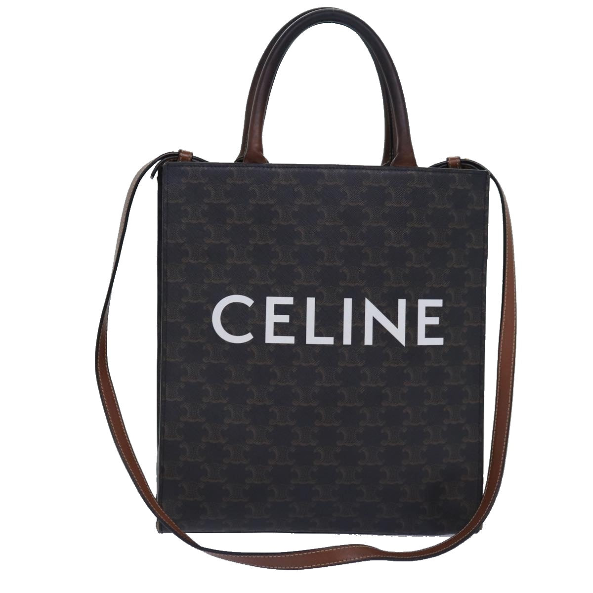 CELINE Triomphe Canvas Hand Bag PVC 2way Black Gold Auth 85281