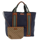 GUCCI Tote Bag Nylon Khaki Silver Auth 85282-1