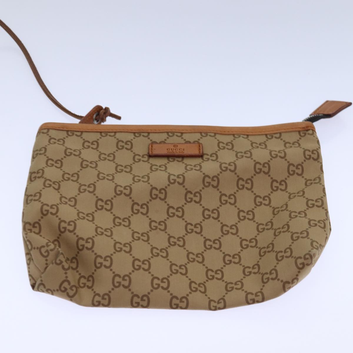 GUCCI Tote Bag Nylon Khaki Silver Auth 85282