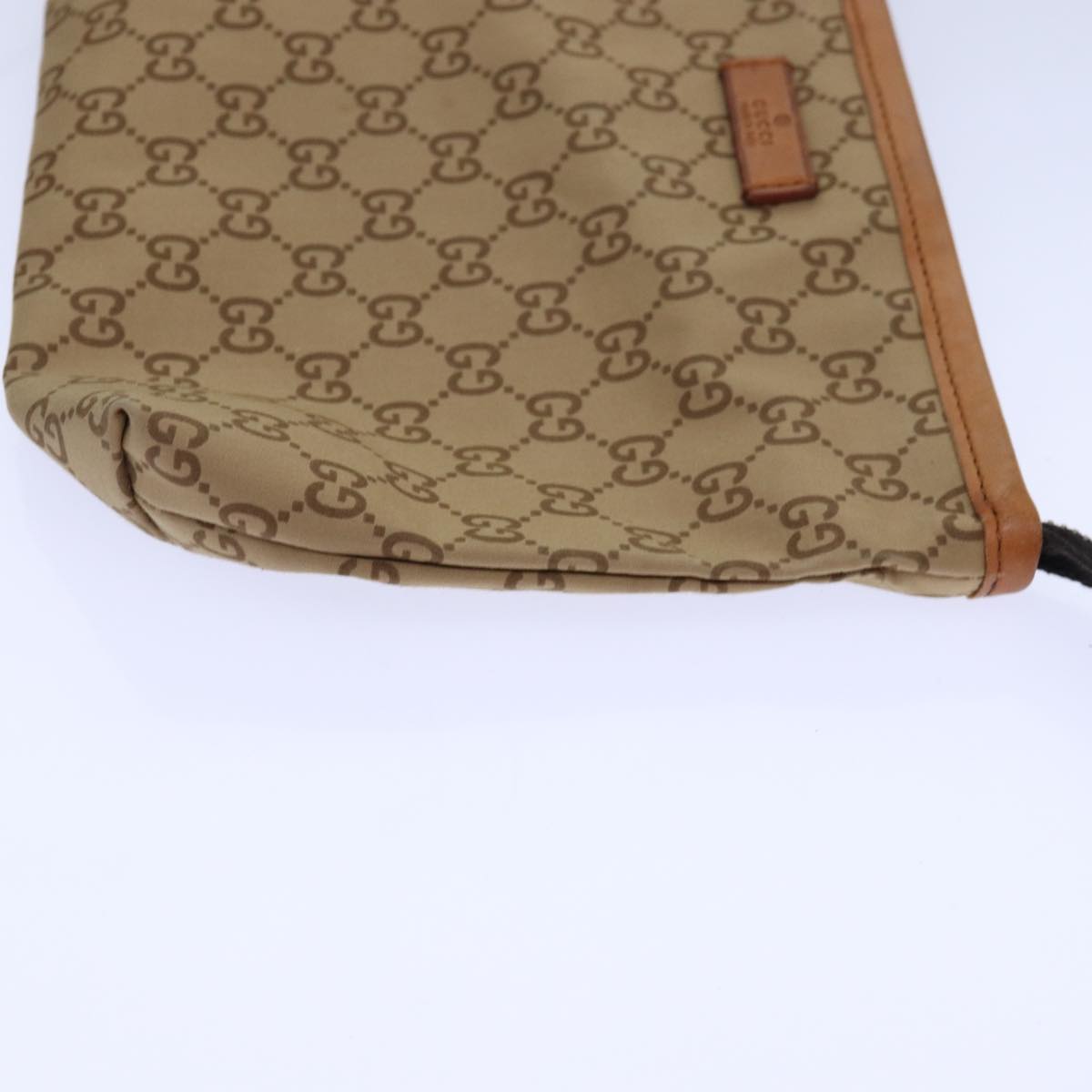 GUCCI Tote Bag Nylon Khaki Silver Auth 85282