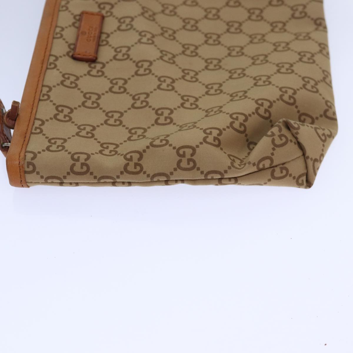 GUCCI Tote Bag Nylon Khaki Silver Auth 85282